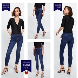 Zara Z1975 High-Rise Dark Wash Skinny Jeans, Sz 4